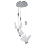 Srebrny żyrandol art deco Mariposa 3 LED CCT - wiszące motyle