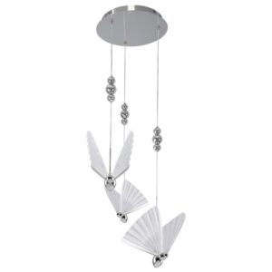 Srebrny żyrandol art deco Mariposa 3 LED CCT - wiszące motyle