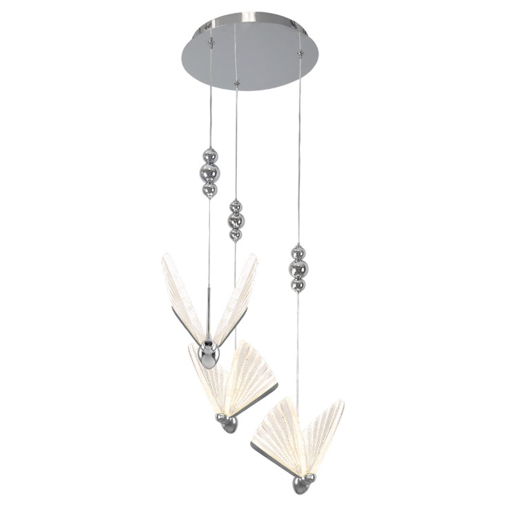 Srebrny żyrandol art deco motyle Mariposa 3 LED CCT