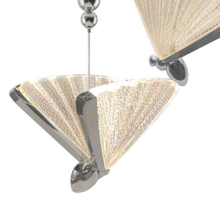 Srebrny żyrandol art deco motyle Mariposa 3 LED