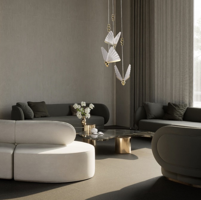 Złoty żyrandol do salonu art deco Mariposa 3 LED CCT - wiszące motyle
