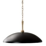 lampa wiszaca szeroki płaski czarny klosz elegancka w stylu modern farmhouse Delarosa Elstead