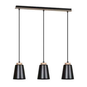 3-punktowa czarna lampa wisząca Bolero 3 - drewniane zdobienia