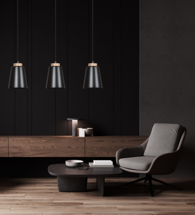 3-punktowa czarna lampa wisząca Bolero 3 - nad ławę w salonie