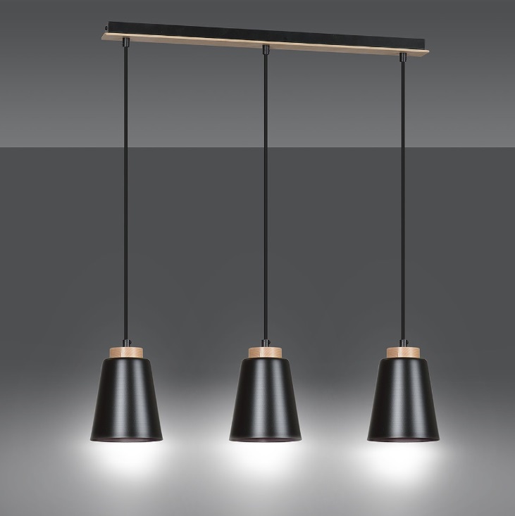 3-punktowa czarna lampa wisząca Bolero 3 - nad stolik w salonie