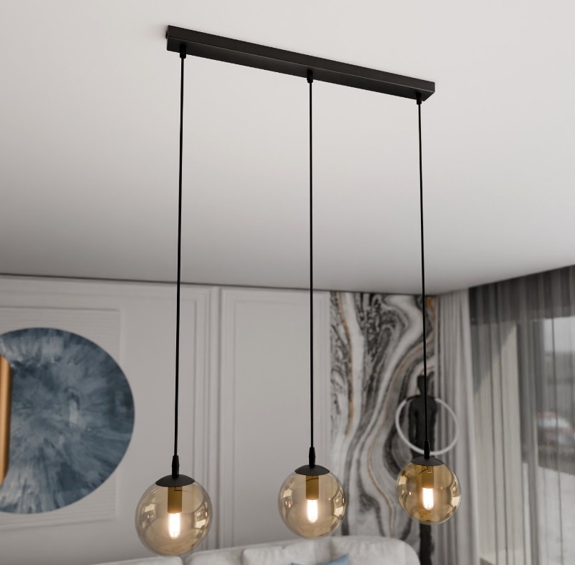 3-punktowa lampa wisząca do salonu Cosmo 3 - miodowe szkło