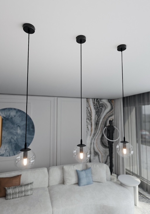 Bezbarwna lampa wisząca Cosmo - salon