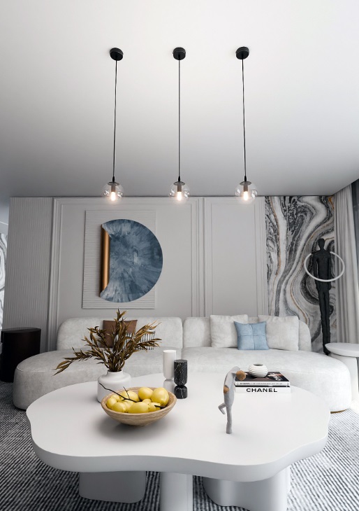 Bezbarwna lampa wisząca do salonu Cosmo - przezroczysta kula
