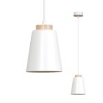 Biała lampa wisząca nad wyspę Bolero - drewniana