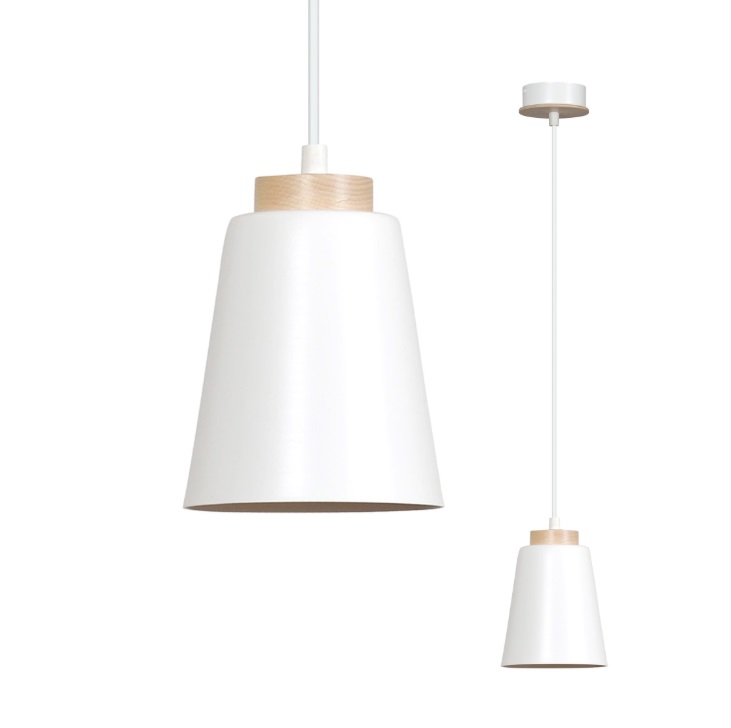 Biała lampa wisząca nad wyspę Bolero - drewniana