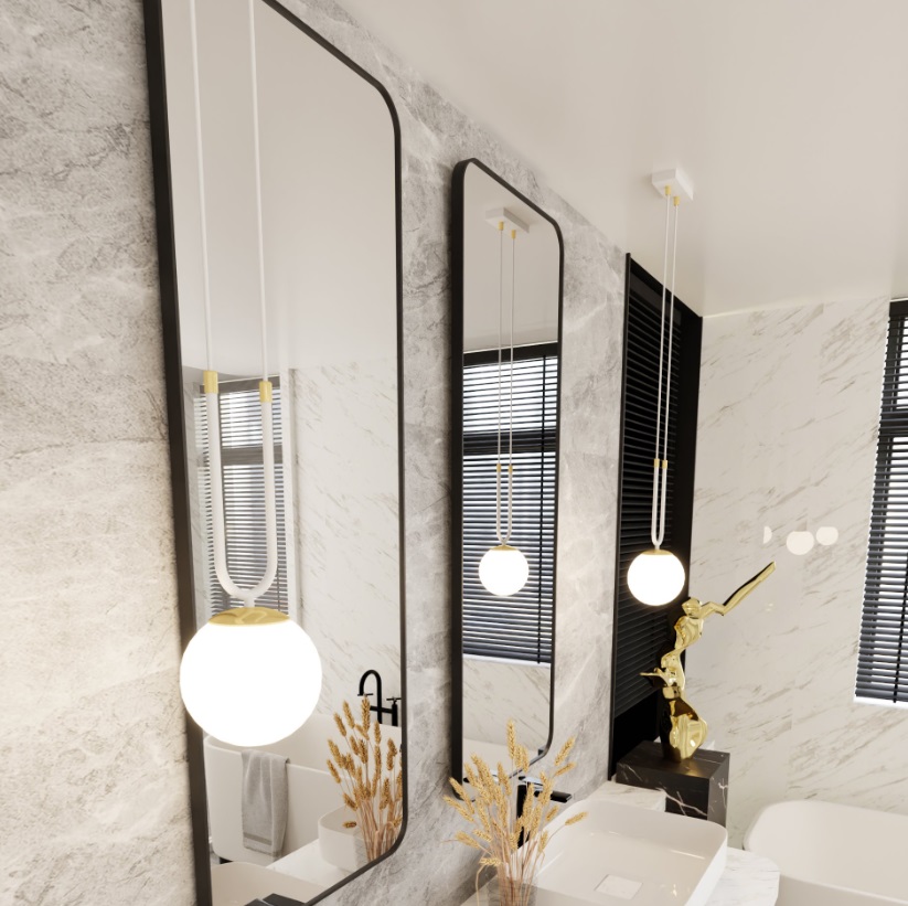 Biało-złota lampa wisząca do łazienki Glam - kula