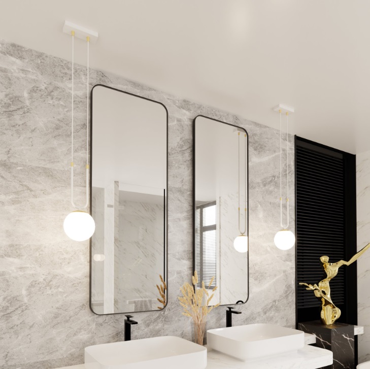 Biało-złota lampa wisząca nad umywalkę Glam - kula