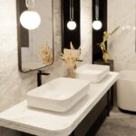 Biało-złota lampa wisząca nad zlew Glam - kula