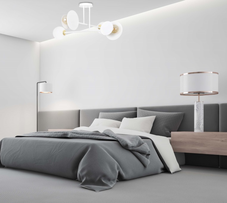 Biały żyrandol design do sypialni Minerva 4 - dyski i kule