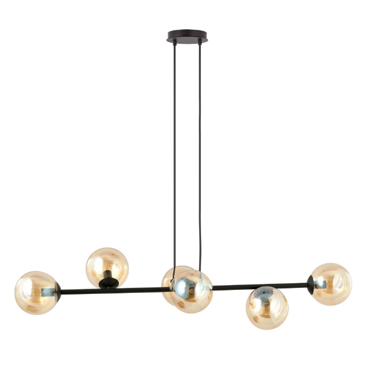 Bursztynowa lampa wisząca Rossi 6 - ze szklanymi kulami