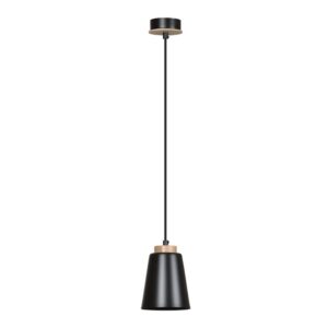 Czarna lampa wisząca Bolero - drewniany uchwyt