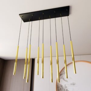Czarna lampa sufitowa wisząca Selter 9 - złote tuby