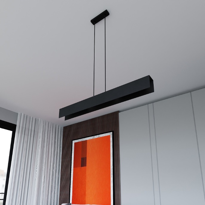 Czarna podłużna lampa wisząca Gentor 4 - do salonu