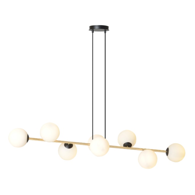 Czarno-złota lampa wisząca Gravity 8 - mleczne kule