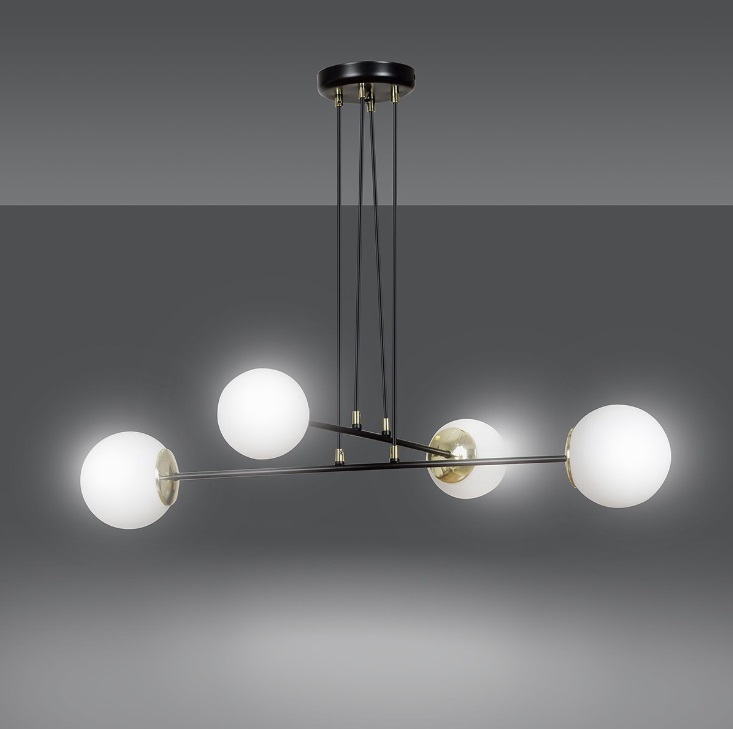 Czarno-złota lampa wisząca Ognis 4 - białe kule
