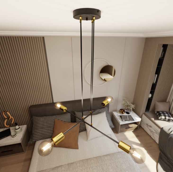 Czarno-złota lampa wisząca Vesio 4 - salon