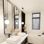 Czarno-złota lampa wisząca do łazienki Glam - kula