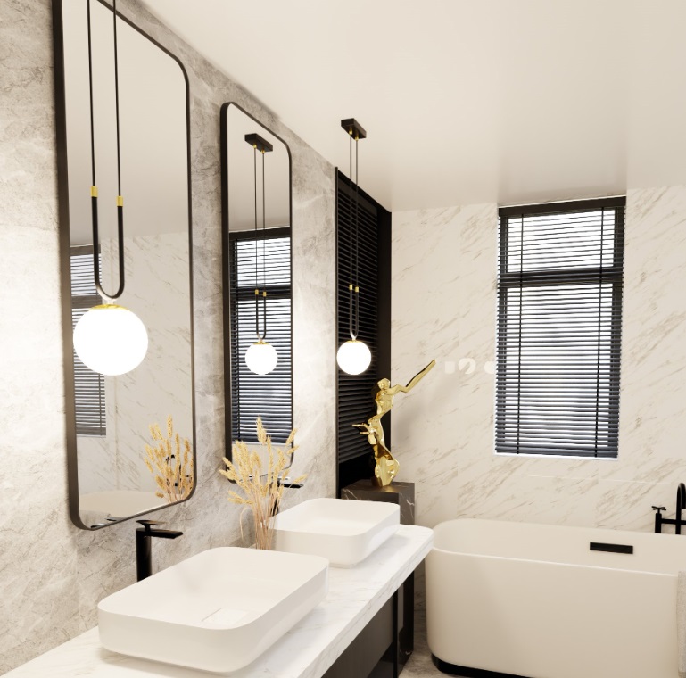 Czarno-złota lampa wisząca do łazienki Glam - kula