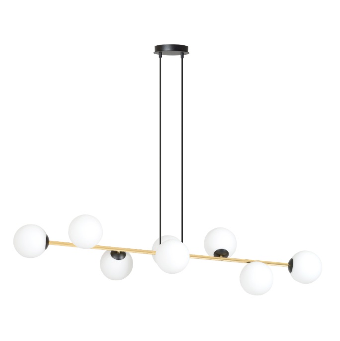 Czarno-złota lampa wisząca nad stół Gravity 8 - mleczne kule
