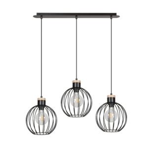 Druciana skandynawska lampa wisząca Barbado 3 - metal z drewnem