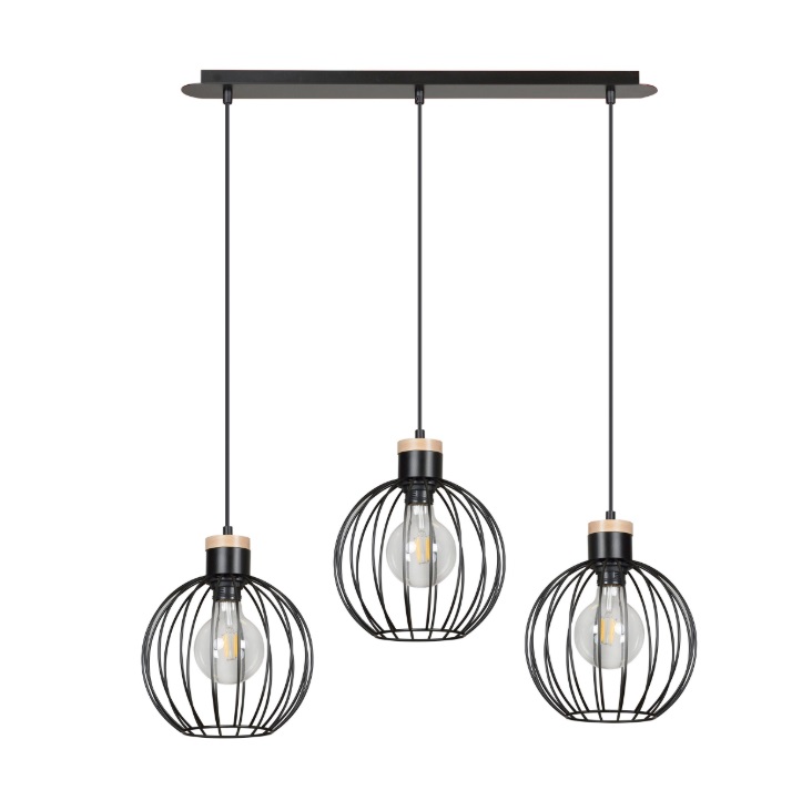 Druciana skandynawska lampa wisząca Barbado 3 - metal z drewnem