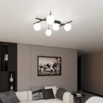 Duży geometryczny żyrandol do salonu Smart 5 - mleczne kule