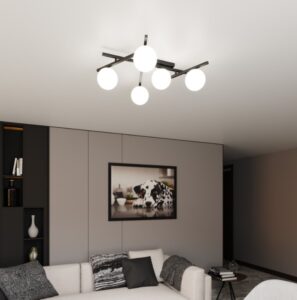 Duży geometryczny żyrandol Smart 5 - mleczne kule