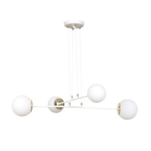 Elegancka biała lampa wisząca Ognis 4 - złote zdobienia
