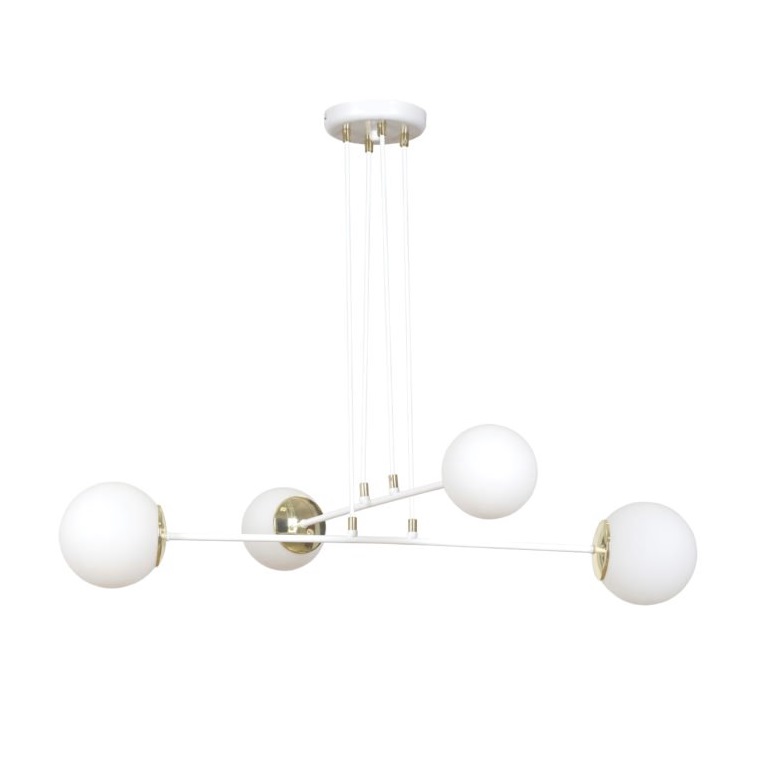 Elegancka biała lampa wisząca Ognis 4 - złote zdobienia
