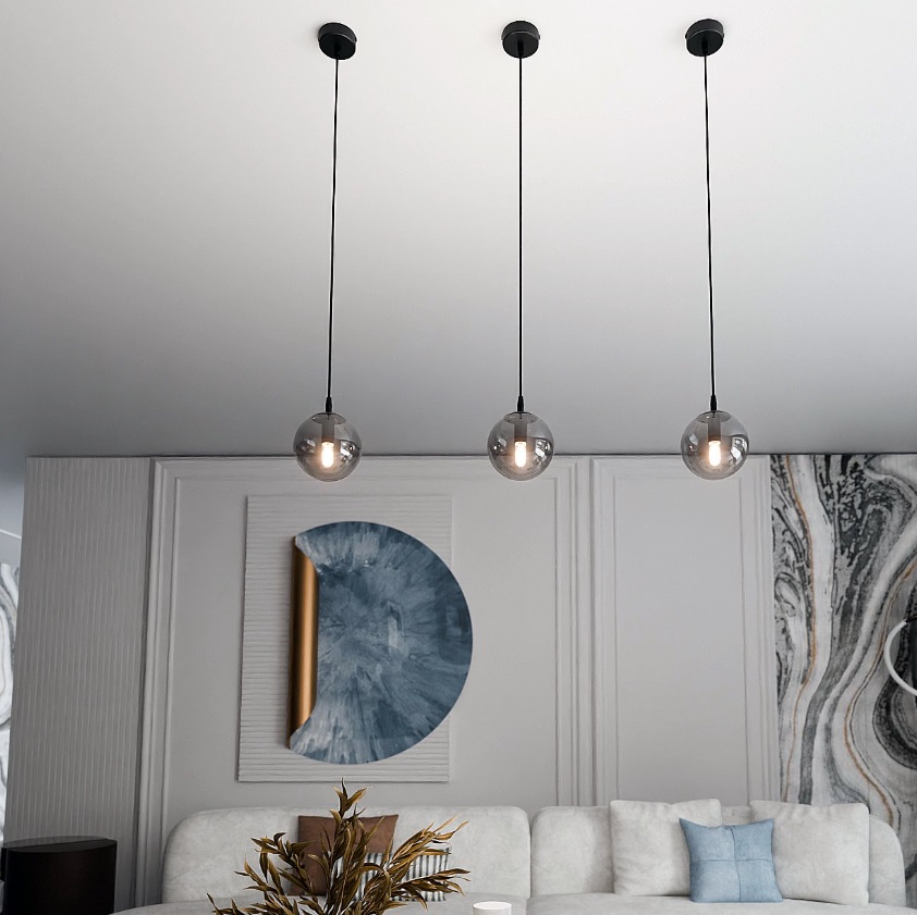 Elegancka lampa wisząca Cosmo - grafitowa szklana kula