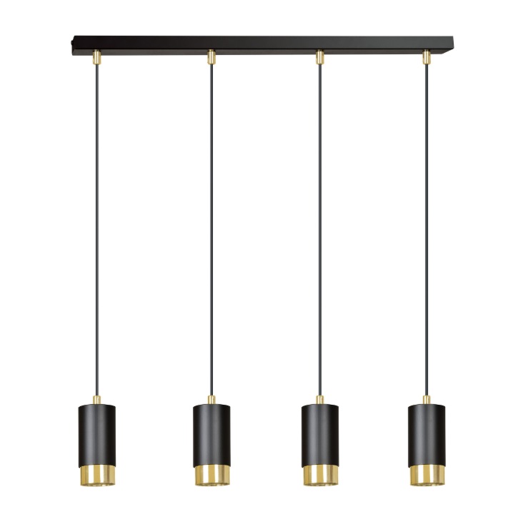 Elegancka lampa wisząca Fumiko 4 - czarno-złote tuby nad stół