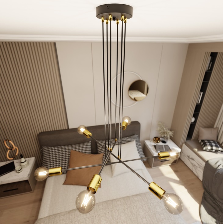 Elegancka lampa wisząca do salonu Vesio 6 - czarno-złota