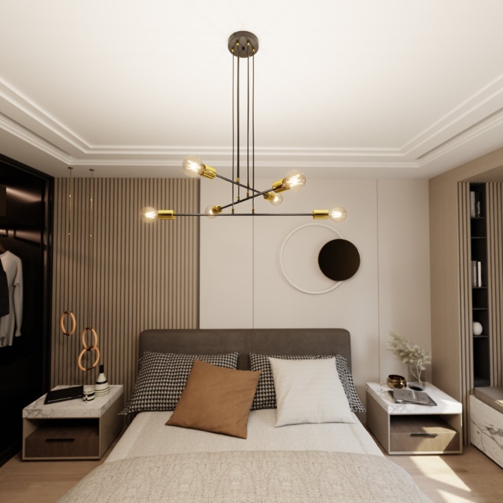 Elegancka lampa wisząca do sypialni Vesio 6 - czarno-złota