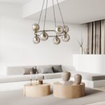 Elegancki żyrandol do salonu Azura 8 - srebrne kule ze szkła