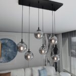 Elegancki żyrandol z grafitowymi kulami Cosmo 6 - szklany do salonu