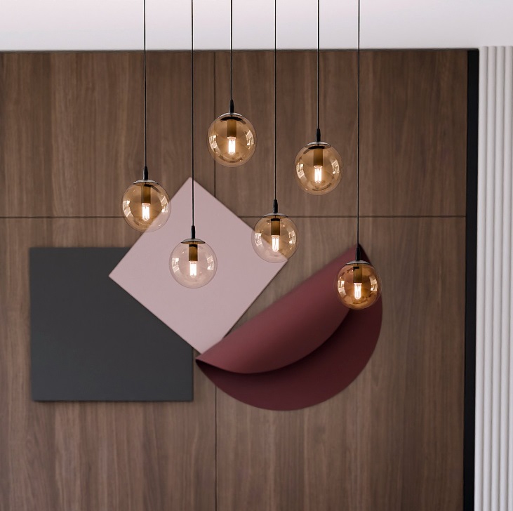 Lampa sufitowa wisząca do salonu Cosmo 6 - miodowe szkło