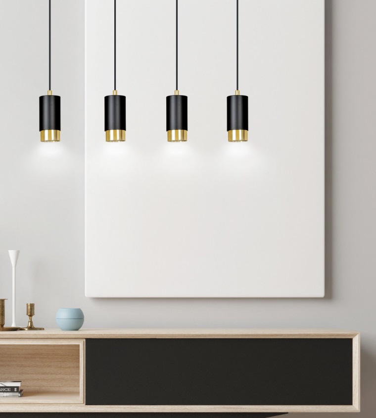 Lampa wisząca Fumiko 4 - czarno-złote tuby nad stół