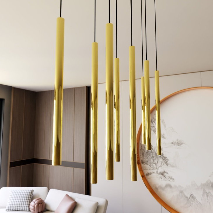 Lampa wisząca Selter 9 - złote smukłe tuby