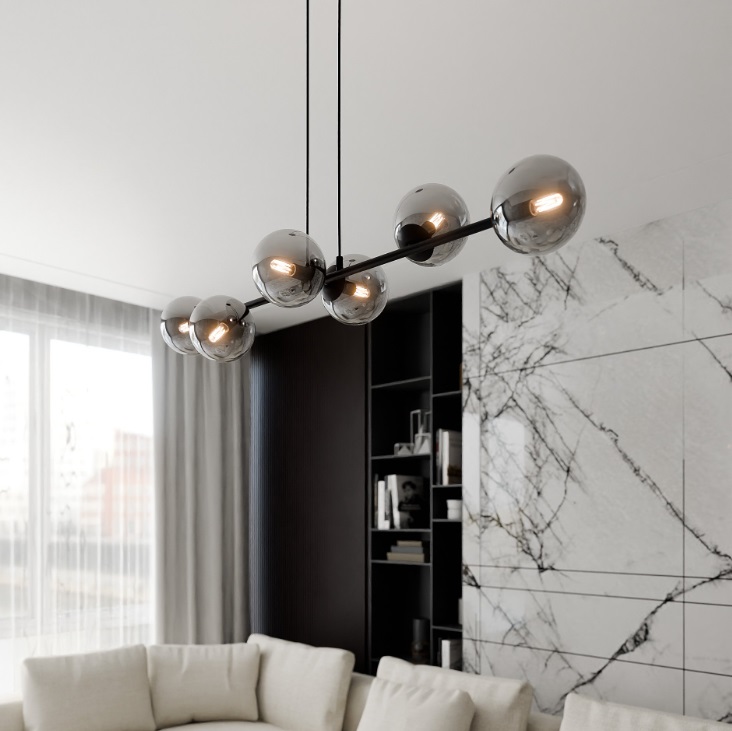 Lampa wisząca nad stół w salonie Rossi 6 - grafitowe kule