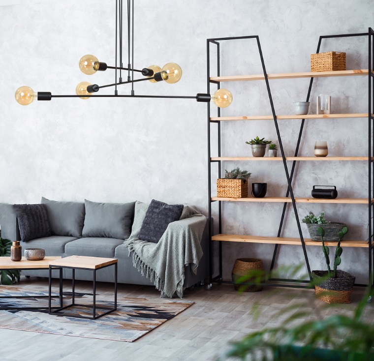 Loftowy żyrandol do salonu Multipo 6 - czarny
