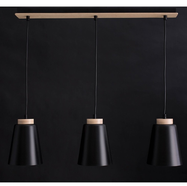 Potrójna czarna lampa wisząca Bolero 3 - drewno