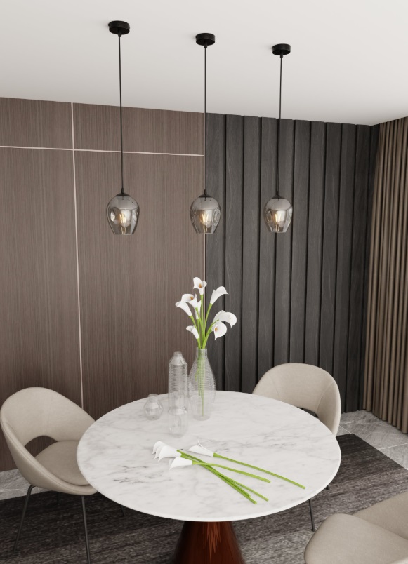 Srebrna szklana lampa wisząca Istar - nad stół w salonie