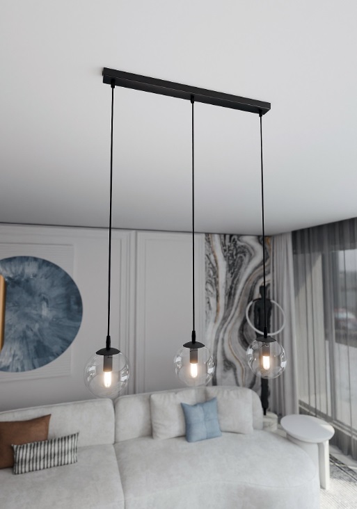 Transparentna lampa wisząca nad stół w salonie Cosmo 3