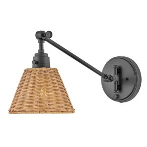 Rattanowy kinkiet Arti - czarna podstawa, styl modern farmhouse