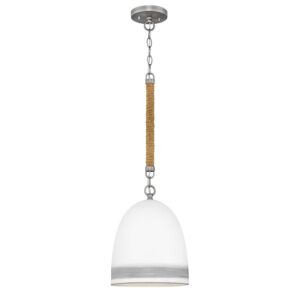 Biało-szara lampa wisząca Nash - sznur z juty, ceramiczny klosz, ręcznie malowana